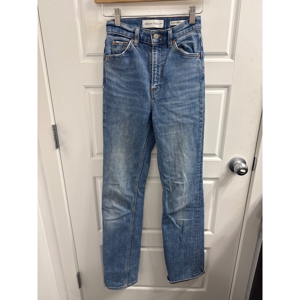 Denim Forum The 90s Hi-Rise Stacked Boot Jeans 23 Medium Wash Blue Denim